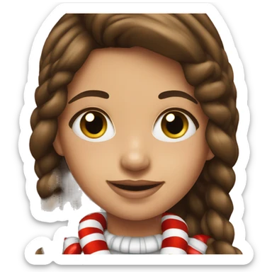 Brunette girl wearing candy cane necklace sticker