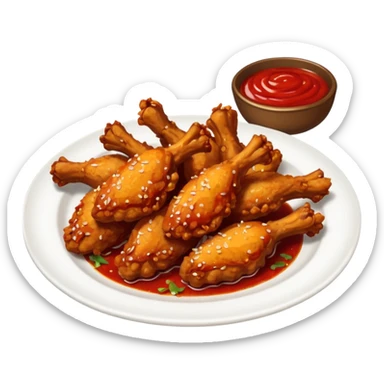 plate of spicy chicken wings with red sauce and chili flakes sticker