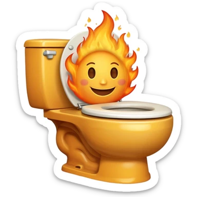 A smiling toilet with fire coming from its bowl sticker