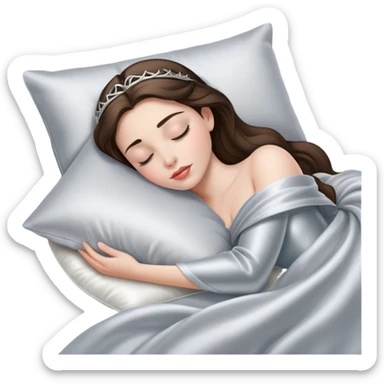 sleeping beauty brunette white girl with a silver silk pillow sticker