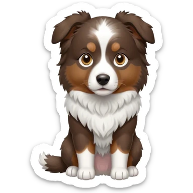 Full body mini Australian shepherd, dark brown with white paws and chest and small white spot in the middle of forehead  sticker