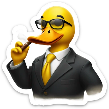 A yellow duck with glasses smokes a cigar sticker