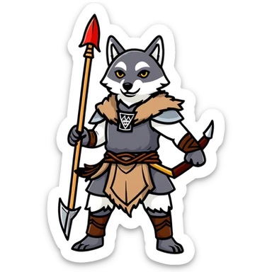 Russian pagan warrior with wolf pelt, spear, ancient Slavic symbols sticker