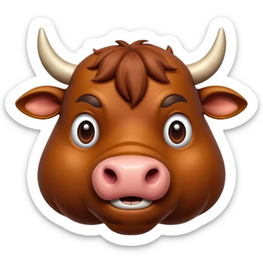 An adorable 3d brown bull with large and exaggerated features in the shape of a ball. Make the background white sticker
