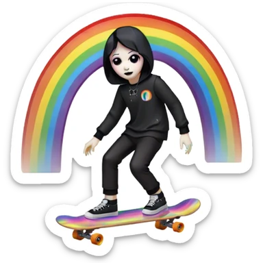 ghost goth skate boarding under a rainbow  sticker