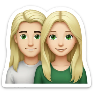 Smiling couple of blonde girl with long hair green eyes and boy with black hair and green eyes sticker