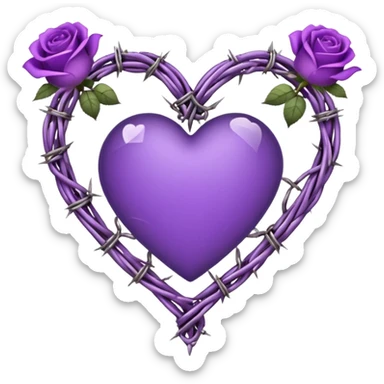 heart shape made out of barb wire vines with purple roses border with crystals hanging  sticker
