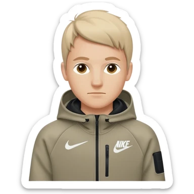 White person wearing a Nike Tex with hood sticker