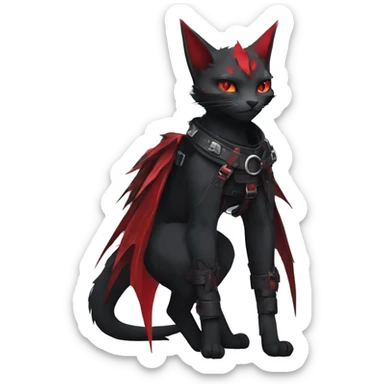 Anthro cool cute edgy elegant pretty black punk techwear red fantasy nargacuga-bat-cat-Fakemon collar harness warrior full body sticker