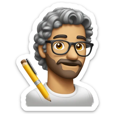 Artista sosteniendo un boligrafo blanco sticker