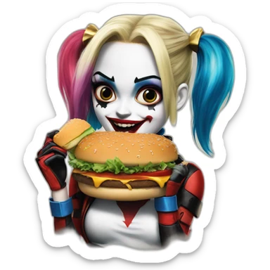harley quinn in suicide squad eat a burger at Macdonnald sticker