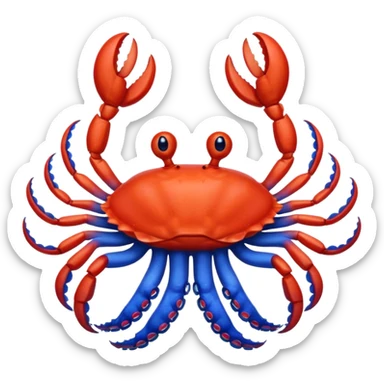 a red crab with two claws and a blue octopus are friends sticker
