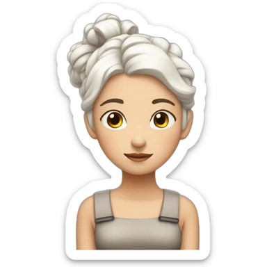 tired girl with white hair in two buns sticker