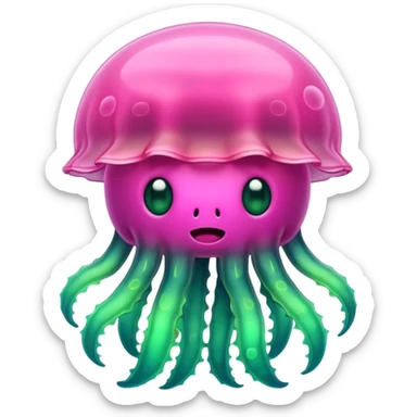 Cute green pink jellyfish with ugly face sticker