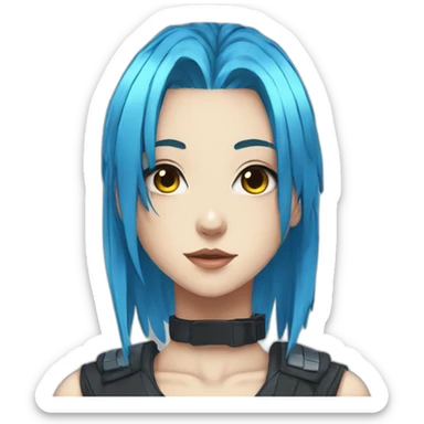 Anime girl with blue hair cyberpunk sticker