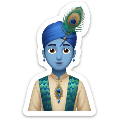 A man with blue skin peacock feather in head wearing dhoti kurta  sticker