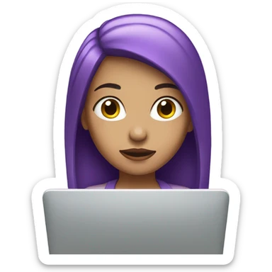 purple hair woman facing forward laptop white skin sticker