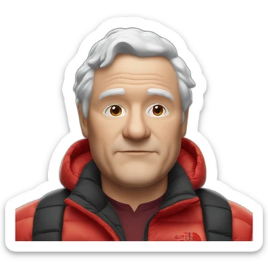 old white man overweight with black and red supreme north face puffy jacket  upper body bust sticker