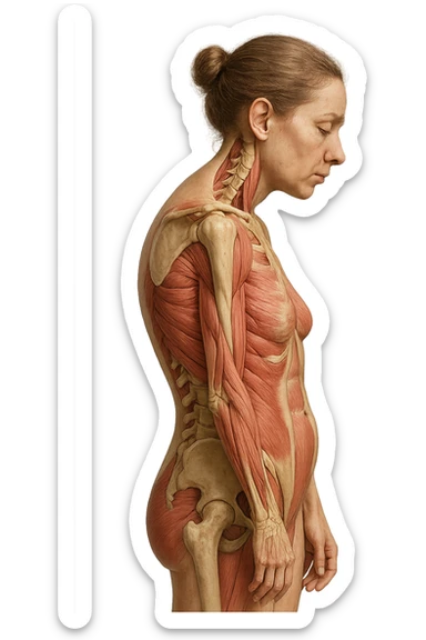 corpo umano anatomico di una donna di profilo con postura errata e spalle curve in avanti
IPERREALISTICO 4K sticker