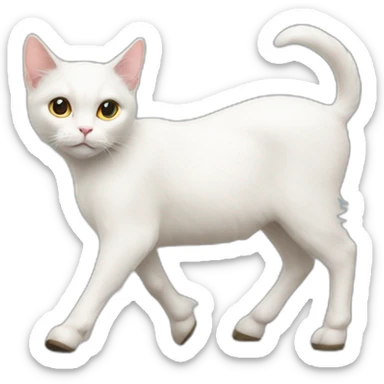 A white cat on a walking goat sticker