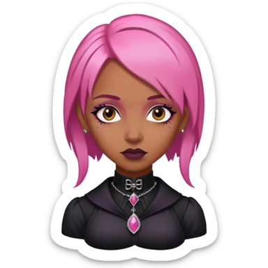 Gothic woman brown skin and pink hair  sticker
