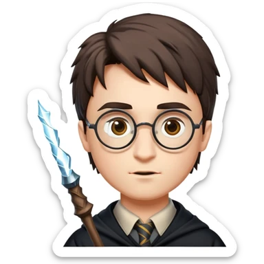 Harry Potter with glasses, lightning scar, and wand sticker