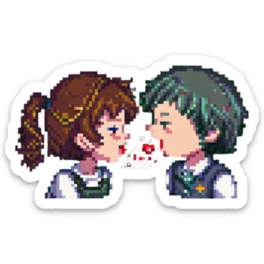 a girl and boy kissing inside a Hello Kitty-themed room, the girl says "sweet!" in a speech bubble, variant with different room details sticker