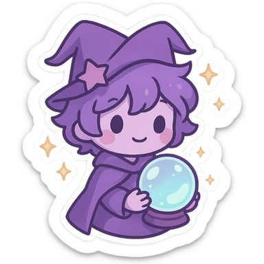 purple chibi sticker, magical crystal ball, cute and whimsical, chibi style sticker