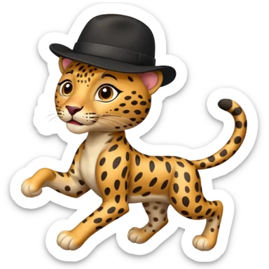 running leopard in a black hat sticker