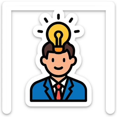 businessman with a lightbulb over his head, modern flat color icon style sticker