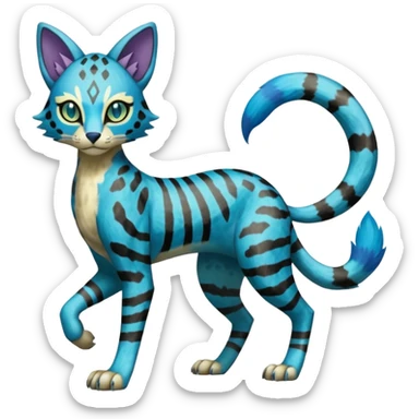 Colorful Meloetta-Sergal-Bastet-Genet-Pokémon-Digimon-Fakémon-fusion-hybrid-creature with Cyan stripes and blue leopard-spot-markings  sticker