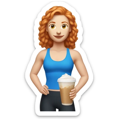 Ginger girl in blue sports bra and leggings drinking iced latte sticker