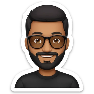 Indian man with  black hair and beard and black sunglasses and black jumper sticker