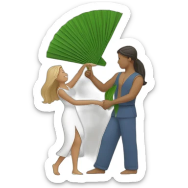 woman fanning a man with palm leaves sticker