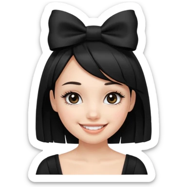 Girl with black cute  cut with a black top and a bow on her head with long lashes sticker