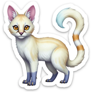 Colorful tropical pearly-albino-white iridescent glorious divine exotic cute cool beautiful shiny beautiful fantasy-caracal-civet-genet-sergal-vernid-Cacomistle-oncilla-animal-Fakémon-hybrid-fursona with tufted ears (full body) sticker