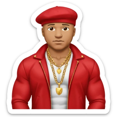 LL Cool J shirtless with necklace, red jacket sticker