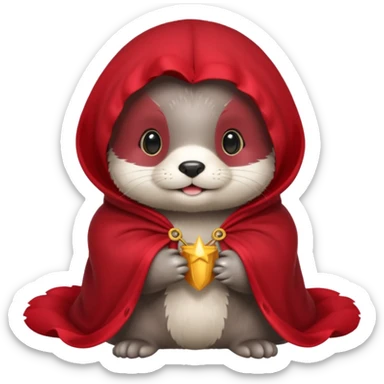 baby grey otter, in magic red cloak sticker