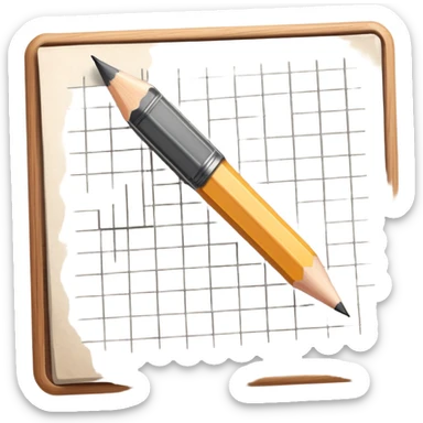 A pencil is placed over a sheet of paper grid, representing the sketching  sticker