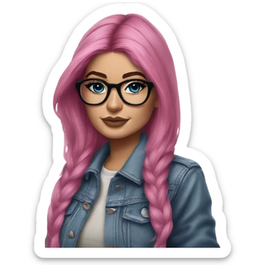 Photo Realistic kylie jenner stylish pink hair BLUE eyes and glasses rock chick sticker