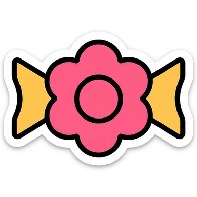 pink flower-shaped candy, color outline icon style, isolated on transparent background sticker
