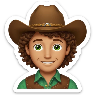 Cowboy boy with curly brown hair green eyes and he is happy  sticker