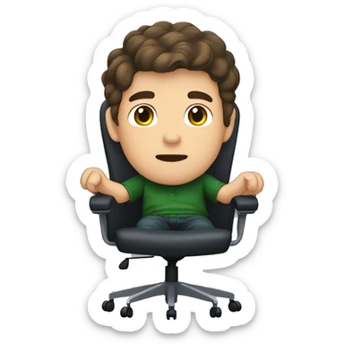 brown hair boy with dark green oversize shirt sitting in office chair, pov facecam sticker
