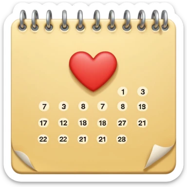 cute kalender , really light yellow/gold/brown themed with maybe a little heart on it. its paper in it and rings at the top of it where the paper is on. it needs to look like its drawed  and the rings at the top instead.  and it not has to look like its standing and a little bit more out zoomed  sticker