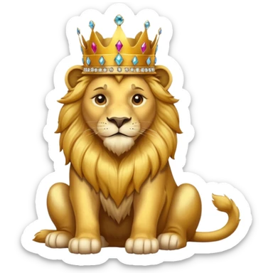 Lion King – proud golden lion wearing a tall jeweled crown, sitting sticker