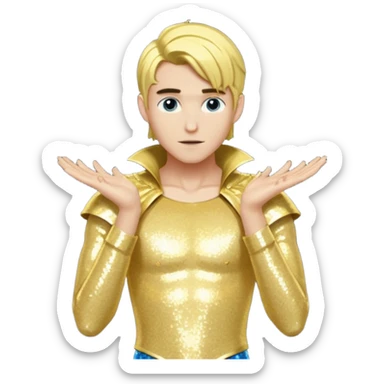  Apollo from Lore Olympus with gold hair, gold sequin outfit sticker