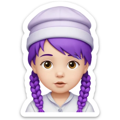 purple haired little baby with braids and white hat sticker