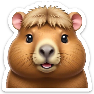 Cinematic Cute Capybara Portrait Emoji, Head tilted playfully and inquisitively, with a delightfully fluffy, rounded form accented by soft, inviting fur and round, sparkling eyes full of charm, Simplified yet irresistibly adorable features, highly detailed, glowing with a warm, friendly glow, high shine, affectionate and lively, stylized with a touch of whimsical cuteness, soft glowing outline, capturing the essence of a mischievous yet loving capybara that feels like it could tumble out of the screen into your arms! sticker