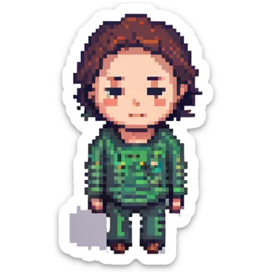 a sad and lost looking man, pixel art style, minimal details sticker