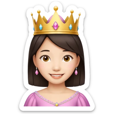 Asian girl wearing a princess crown on her head  sticker